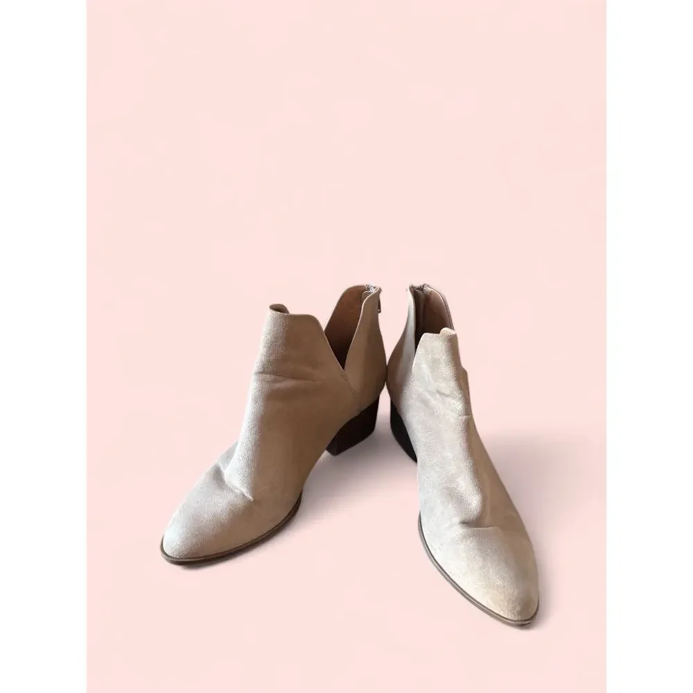 SO Angelica Tan Suede Back Zip Block Heel Ankle Boots Women’s Size 8.5